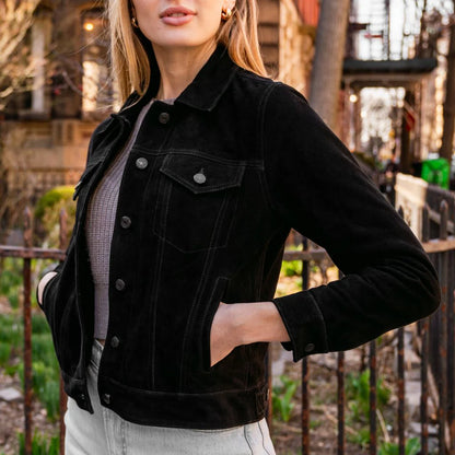 Suede Trucker Jacket | Black