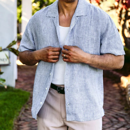 Linen Camp Shirt | White & Indigo