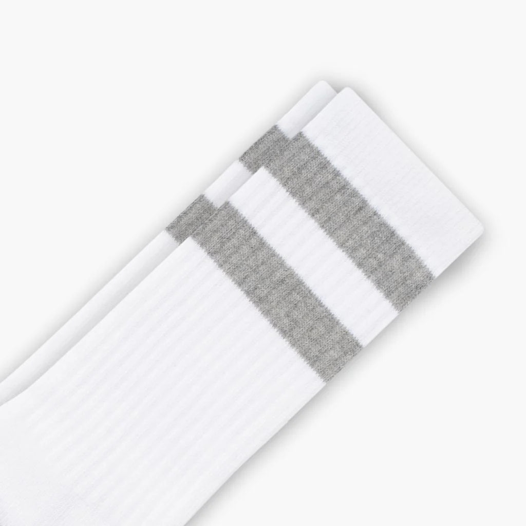 Men's Cotton Crew Sock | White x Grey Stripe