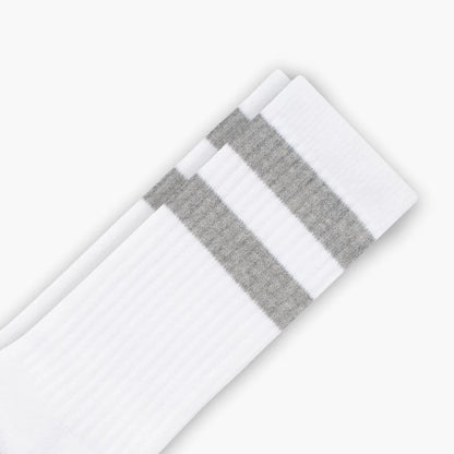 Men's Cotton Crew Sock | White x Grey Stripe