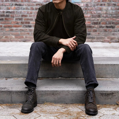 Racer Jacket | Dark Olive Suede