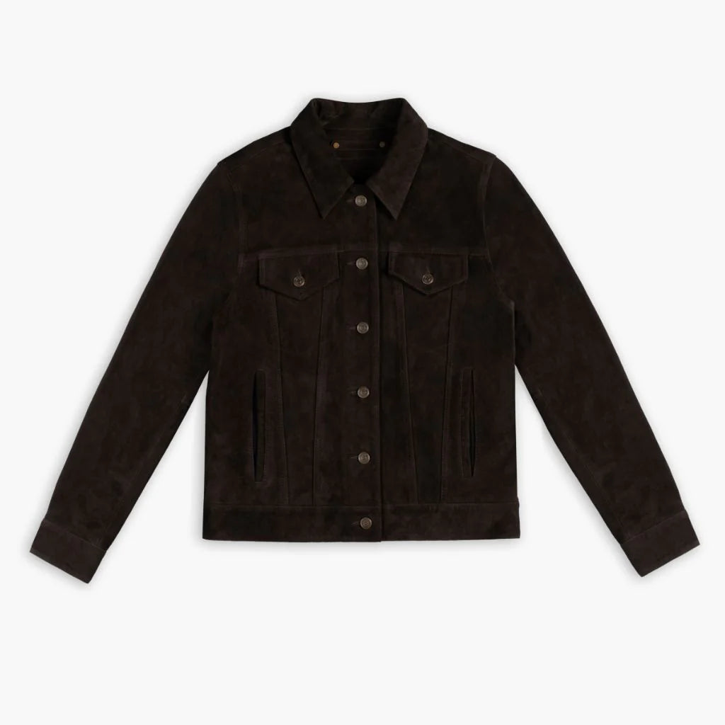 Suede Trucker Jacket | Chocolate