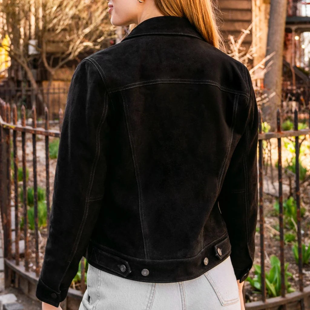 Suede Trucker Jacket | Black