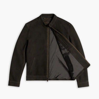 Racer Jacket | Dark Olive Suede